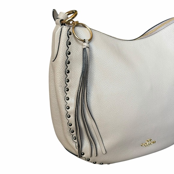 Coach Sutton Hobo Bag Polished Pebble Leather Scallop Rivets Crossbody Style7643 - Picture 9 of 15